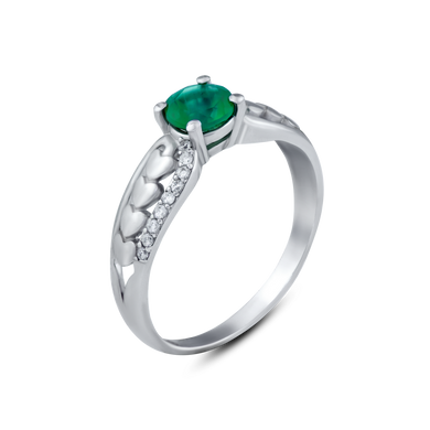 Серебряное кольцо с зеленым агатом, 17.0, 1.68, 1 зел., агат 0.46ct, 18 куб. цирк., родий