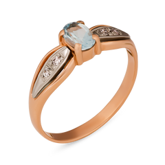 Золотое кольцо с голубым топазом, 19.0, 32.92, 0.10, 1 топаз голубой 0.52 сt, 4 куб. цирк.