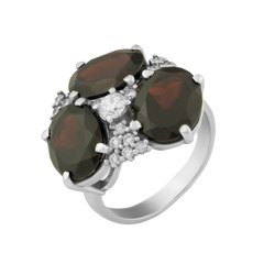 Серебряное кольцо с гранатами, 16.0, 6.03, 3 гранат 2.85ct, 15 куб. цирк., родий