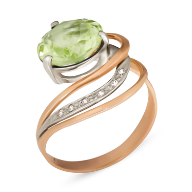 Золотое кольцо с зеленым аметистом, 18.5, 3.97, 1.03, 1 аметист зеленый, 8 куб. цирконий