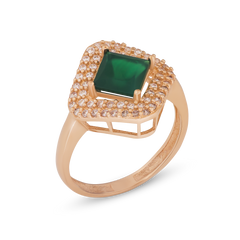 Золотое кольцо с халцедоном зеленым, 17.0, 2.99, 0.31, 1 халцедон зеленый 1.07ct, 54 куб.цирконий