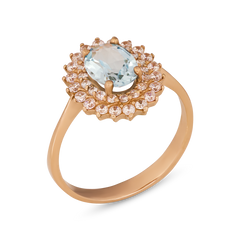 Золотое кольцо с голубым топазом, 17.0, 2.85, 0.45, 1 топаз голубой 1.4 ct, 38 куб. цирк.