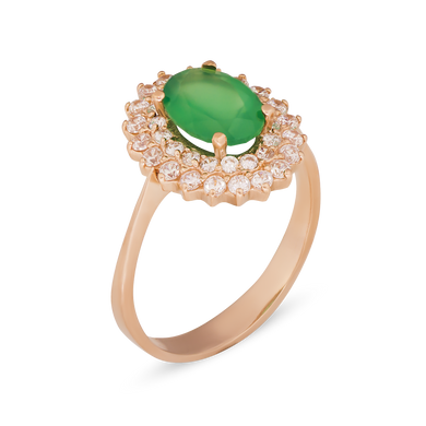 Золотое кольцо с халцедоном зеленым, 18.0, 3.02, 0.36, 1 халцедон зеленый 0.97ct, 38 куб. цирк.