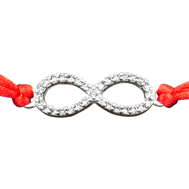 Красный шелковый браслет с серебряной вставкой бесконечность с камнями, 18.0, 1.95, 0.06, шелк