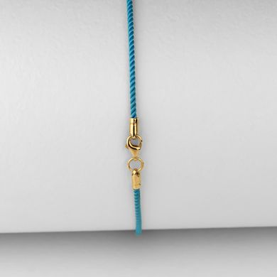 Серебряный шелковый плетеный шнурок  Milan  голубого цвета со вставками с позолотой для крестика , 0.98, шелк Milan