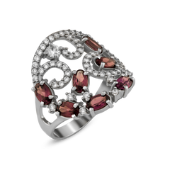 Серебряное кольцо с родолитами, 18.5, 4.05, 7 родолит 2.32 ct, 58 куб. цирк.