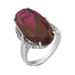 Серебряное кольцо с рубином, 16.0, 5.28, 1 рубин гидротерм. 10.296 ct, 20 куб. цирк., родий