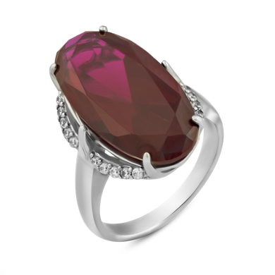 Серебряное кольцо с рубином, 16.0, 5.28, 1 рубин гидротерм. 10.296 ct, 20 куб. цирк., родий