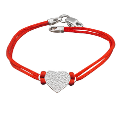 Червоний шовковий браслет із вставкою Серце з камінням, 17.0, 1.73