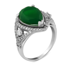 Серебряное кольцо с зеленым агатом, 19.0, 5.96, 1 зел. агат 4.83 ct, 72 куб. цирк., родий