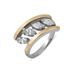 Серебряное кольцо с золотой вставкой, 2.94, 0.10, Золото 375