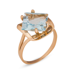 Золотое кольцо с голубым топазом, 17.5, 3.39, 0.64, голубой топаз 3.18