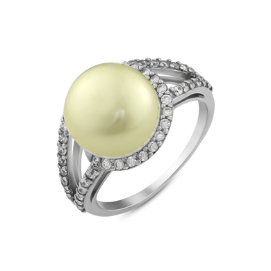 Серебряное кольцо с жемчугом, 17.5, 4.18, 1 жемчуг культ., 49 куб. цирк.