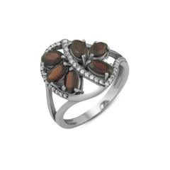Серебряное кольцо с гранатами, 18.5, 3.30, 6 гранат 1.86ct, 40 куб. цирк., родий